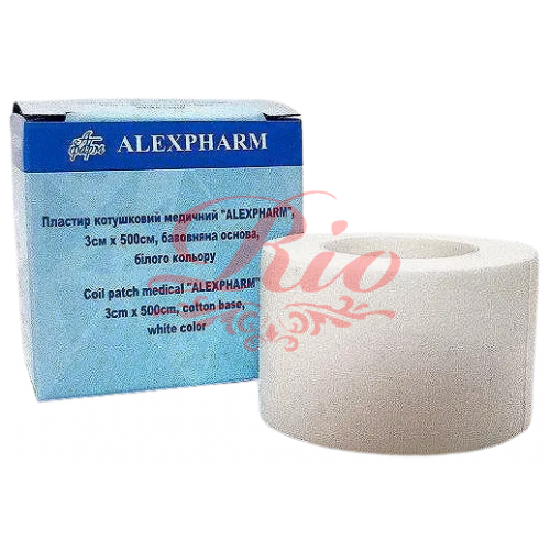 Пластырь катушечный медицинский "ALEXPHARM", 3см х 500cм, на хлопковой основе, белый
